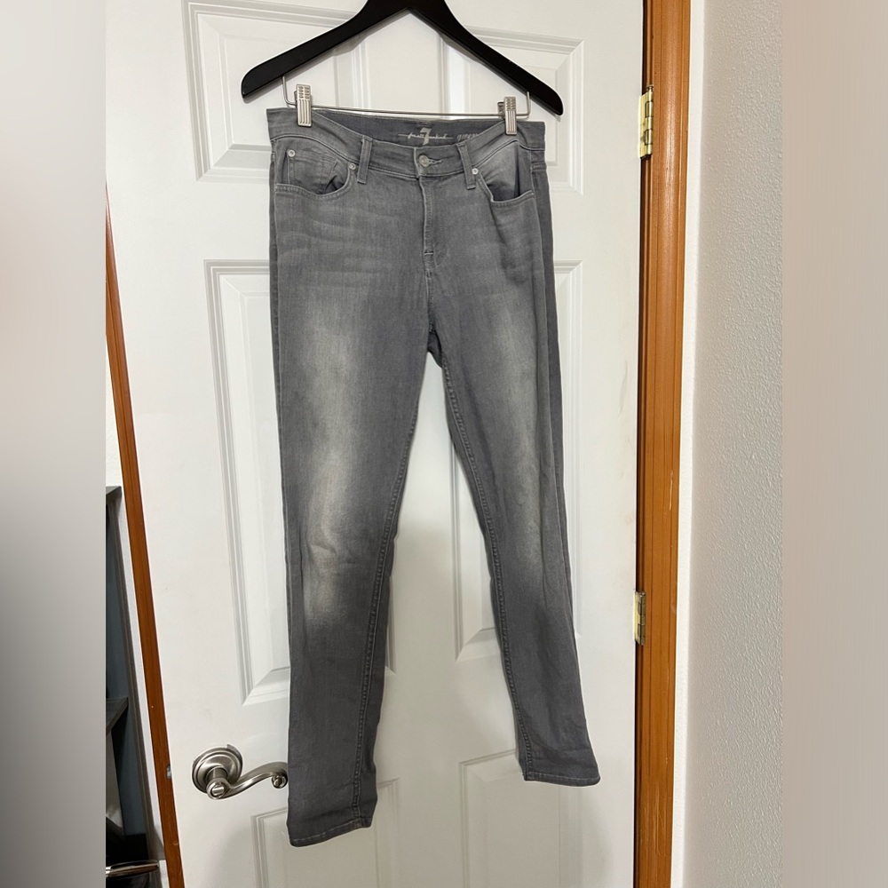 7 for all Mankind Women's Gwenevere High Rise Skinny Straight Jeans Grey Size 28